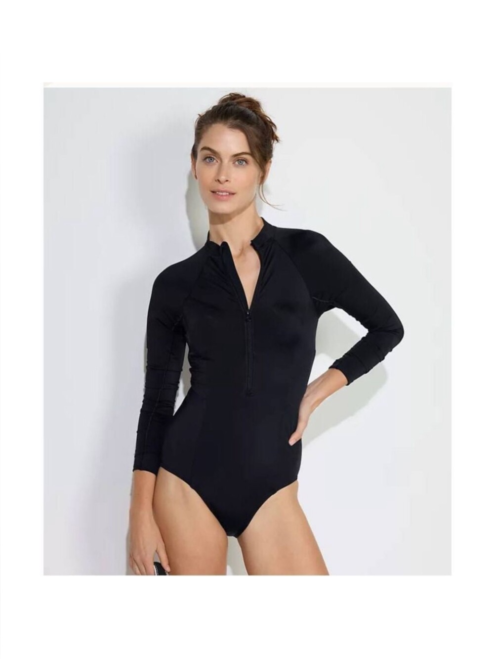 Lands’ End NWT long-sleeved rash guard one piece swimsuit. NWT